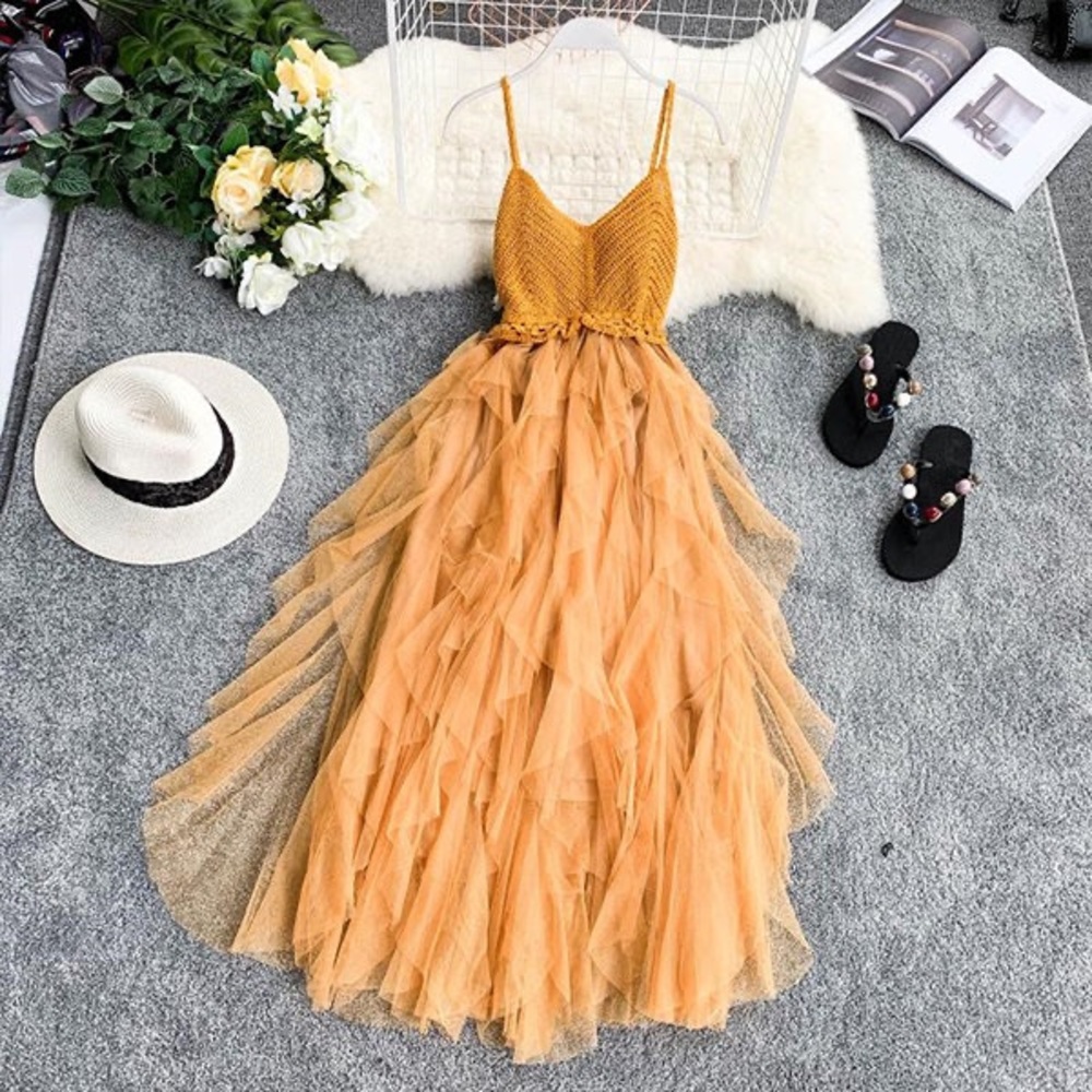 Ruffle Bottom Mustard Dress
